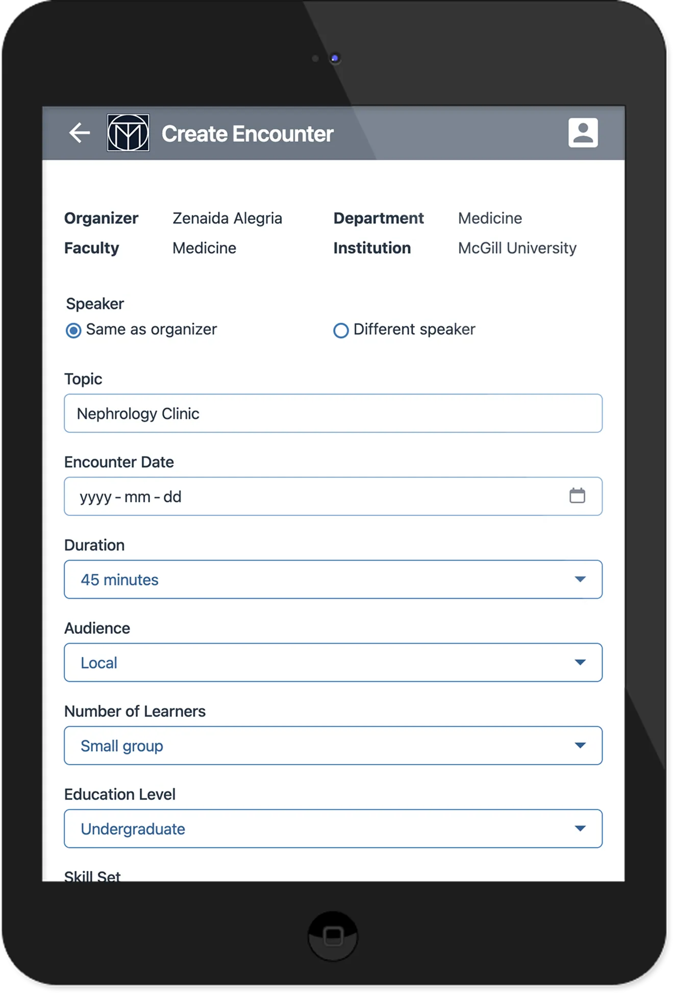 Create Encounter screenshot on tablet